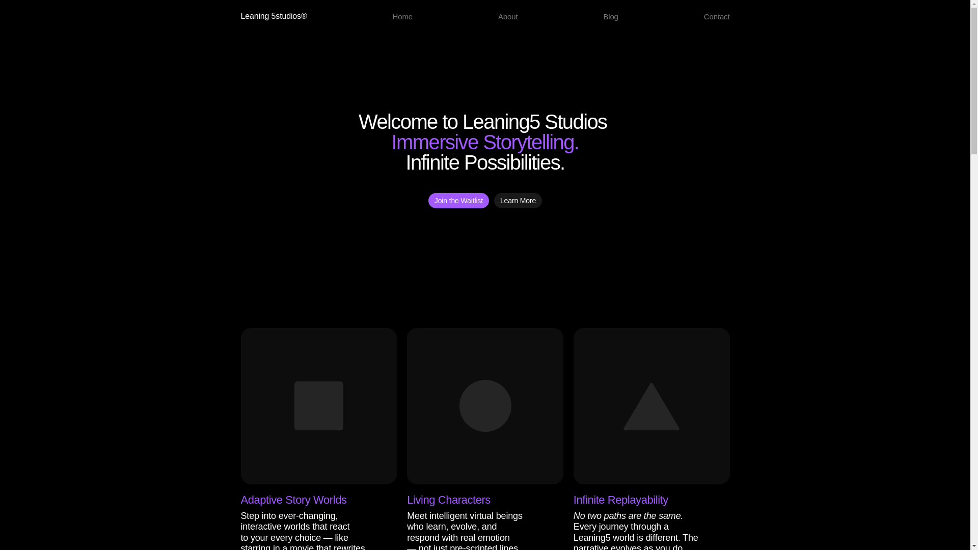 website screenshot of https://leaning5studios.com/