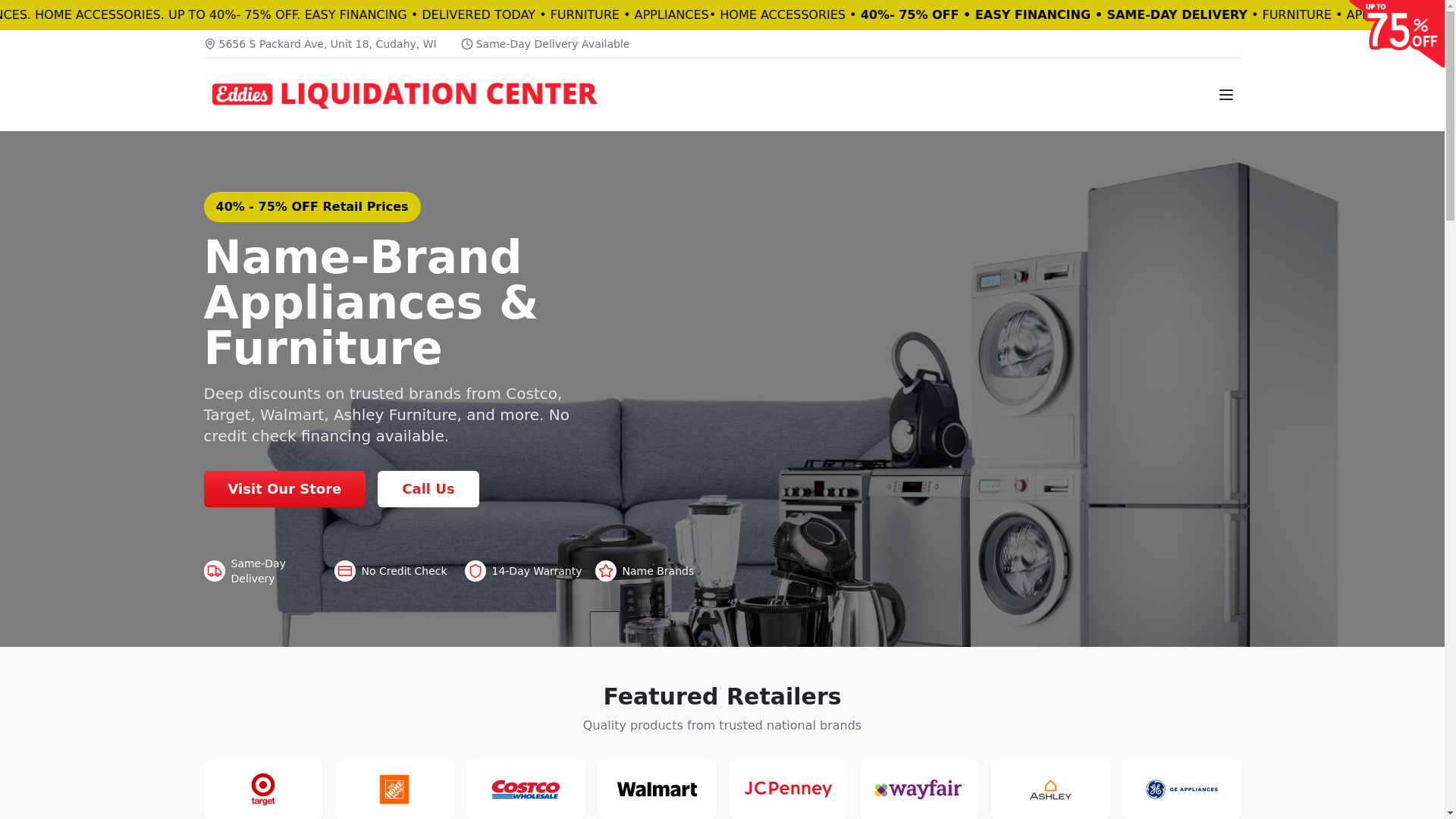 website screenshot of https://eddiesliquidationcenter.com/