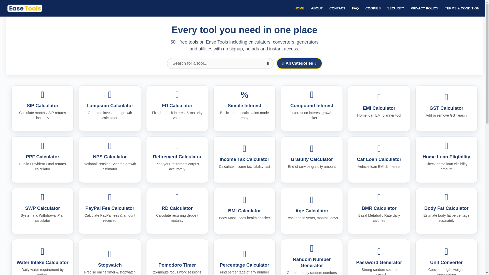 website screenshot of https://geteasetools.com