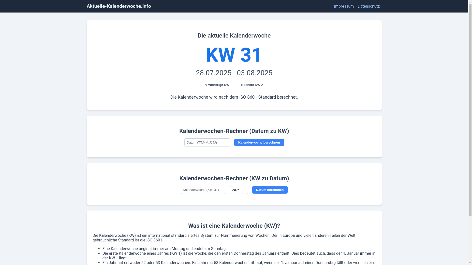 website screenshot of https://aktuelle-kalenderwoche.pages.dev/