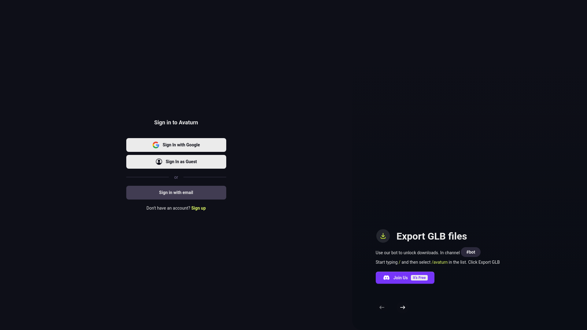 website screenshot of https://avaturn.pages.dev/