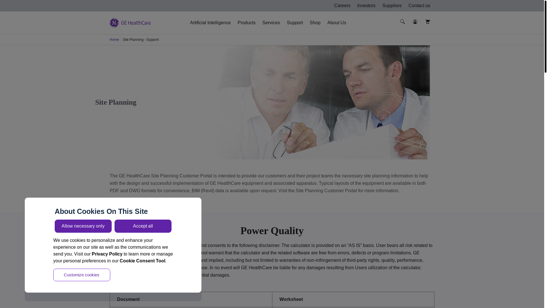 website screenshot of https://www.gehealthcare.com/products/site-planning