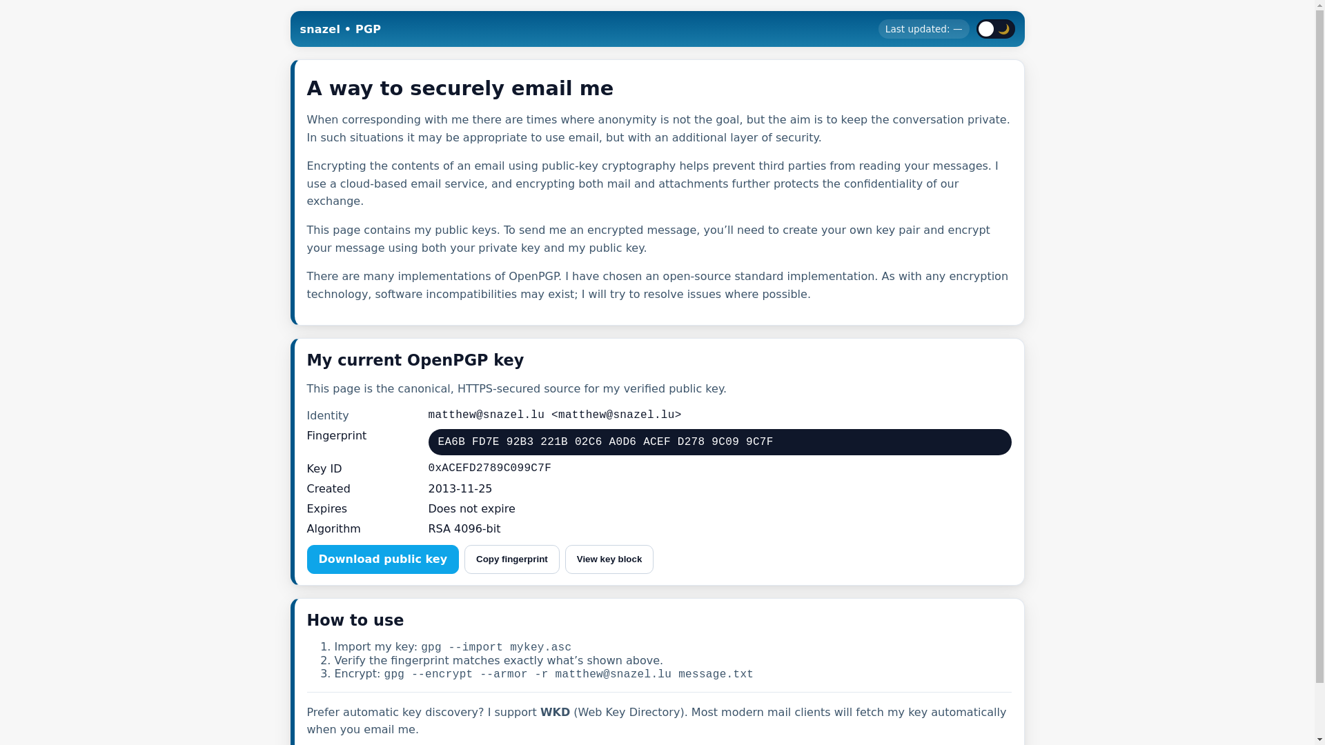 website screenshot of https://pgp.snazel.co.uk/