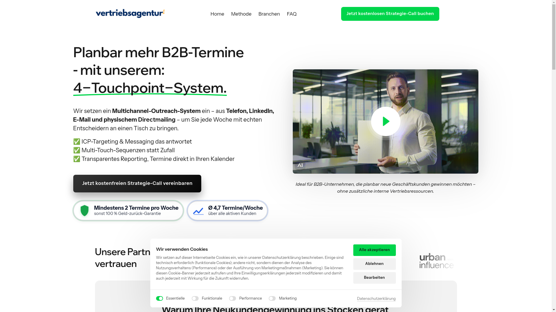 website screenshot of https://vertriebsagenturplus1.de/