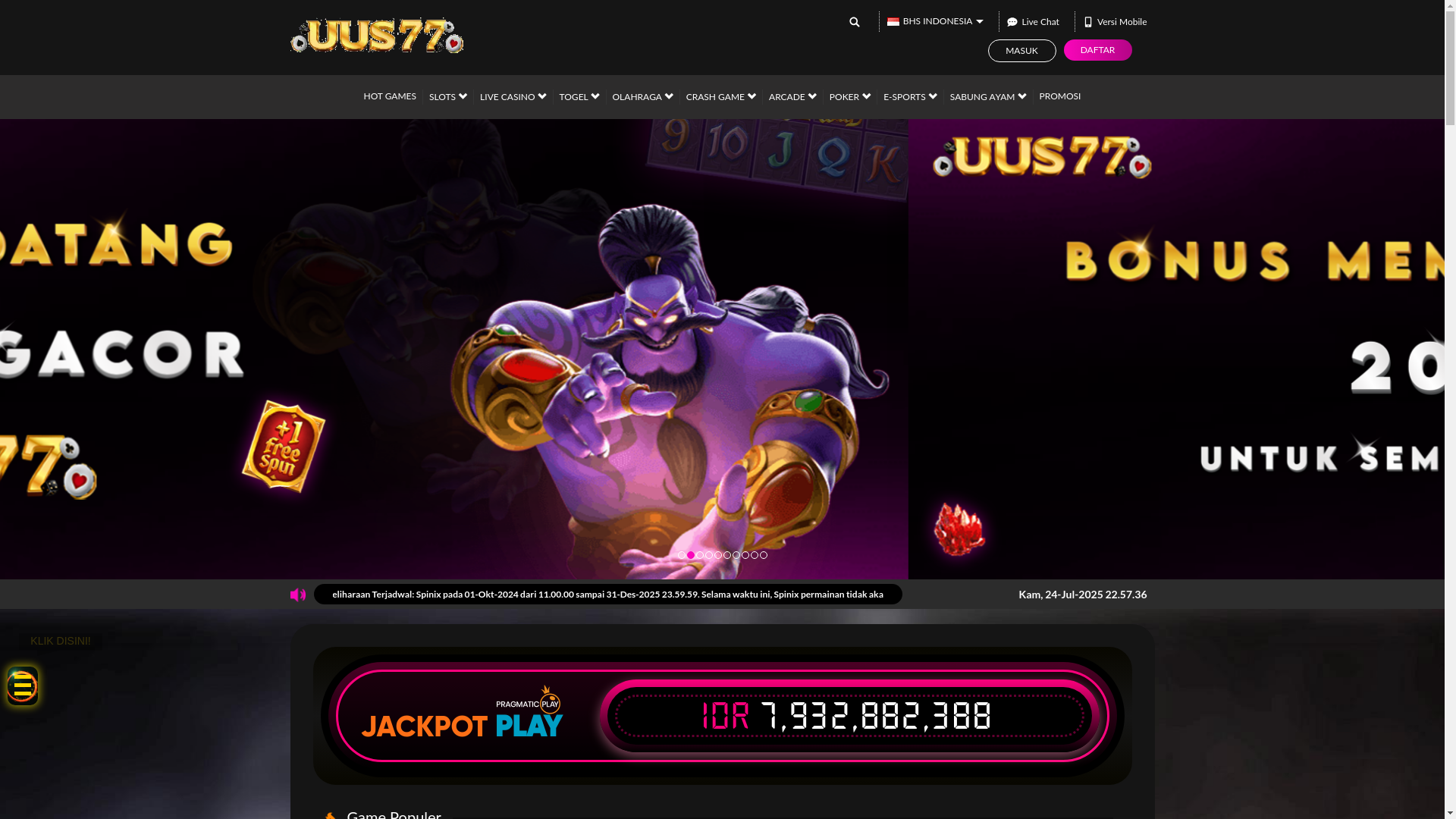 website screenshot of https://uus77pragmaticjackpot.net/