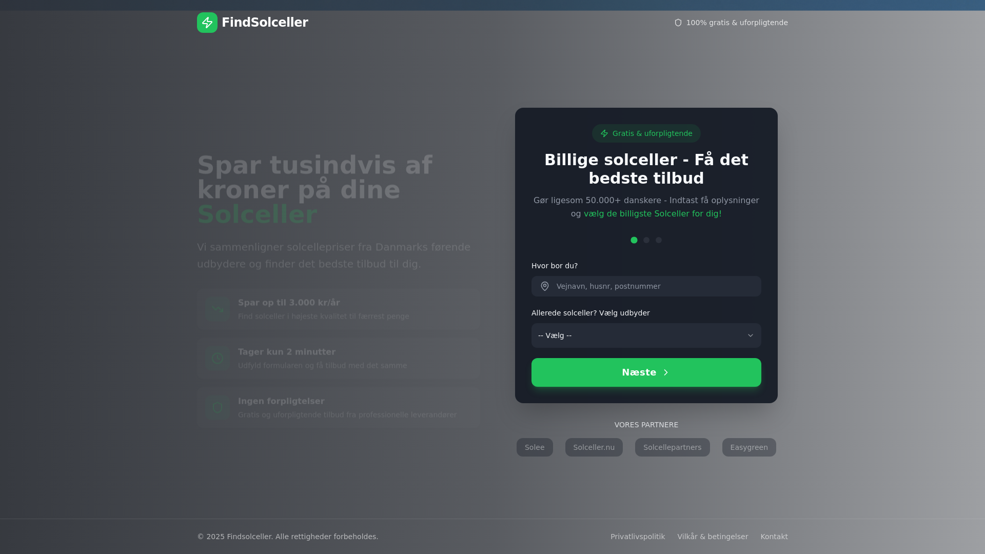 website screenshot of https://solcellefinder.dk/