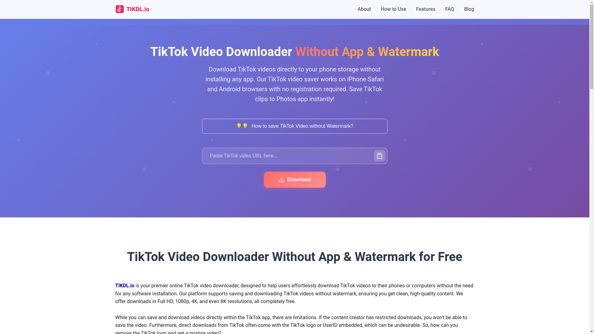 website screenshot of https://tikdl.io
