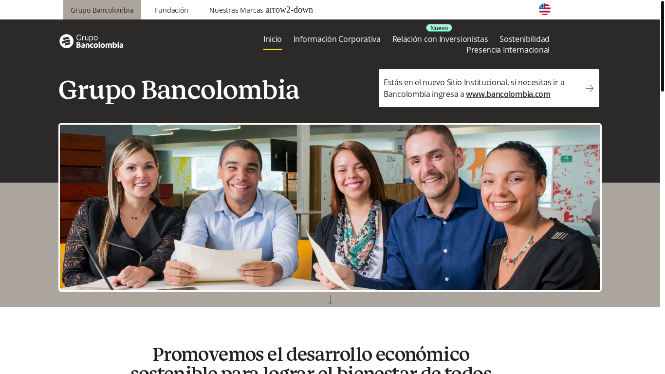 website screenshot of https://www.grupobancolombia.com/es