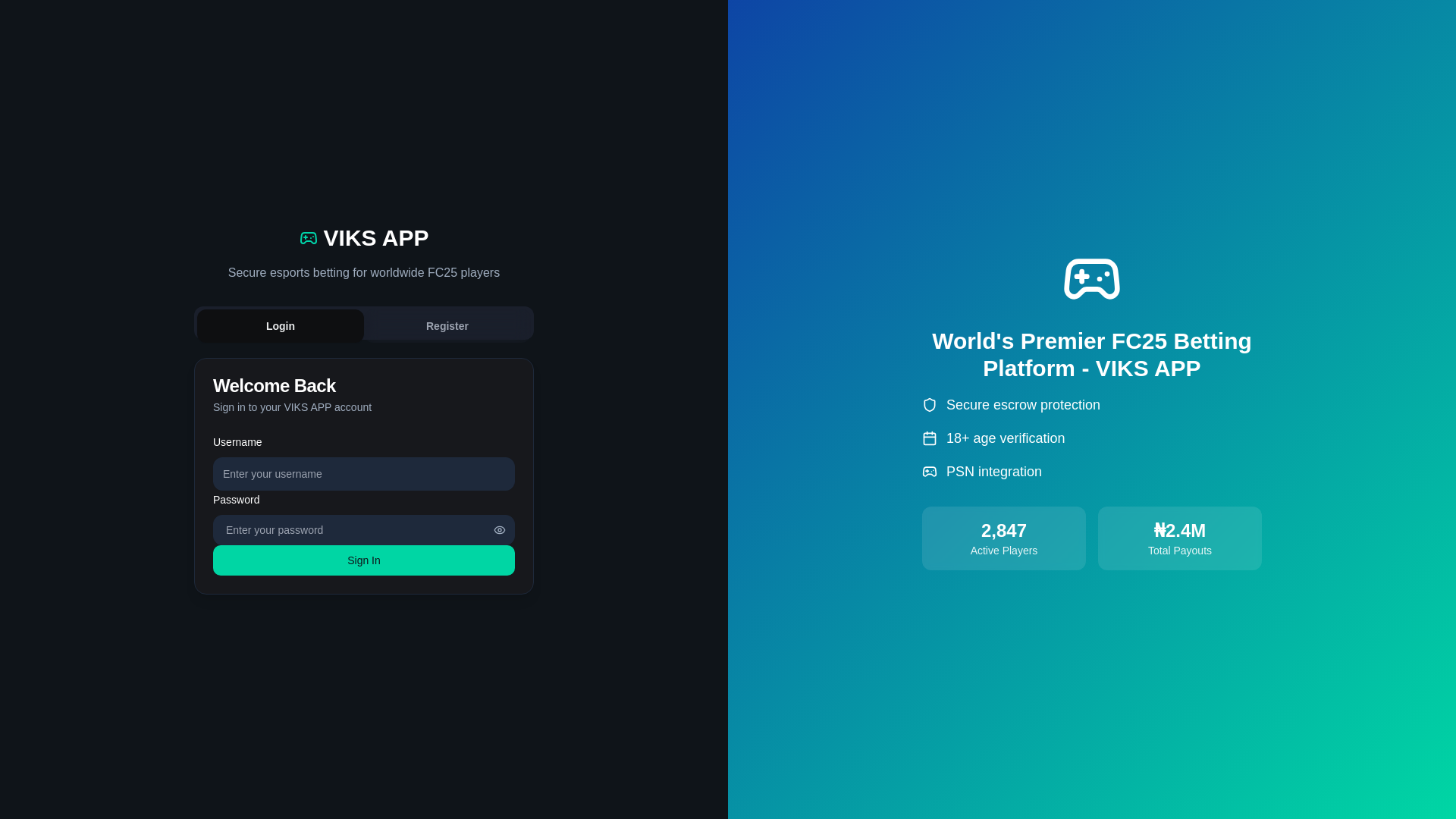 website screenshot of https://viksapp.bet/
