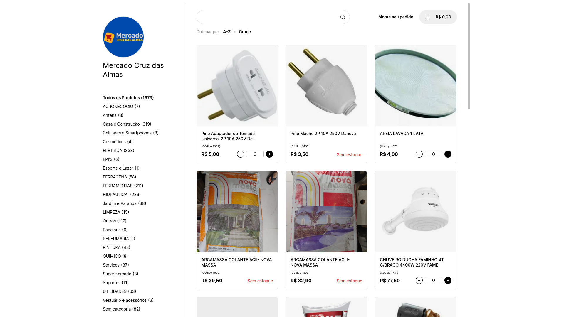 website screenshot of https://mercadocruzdasalmas.com.br/