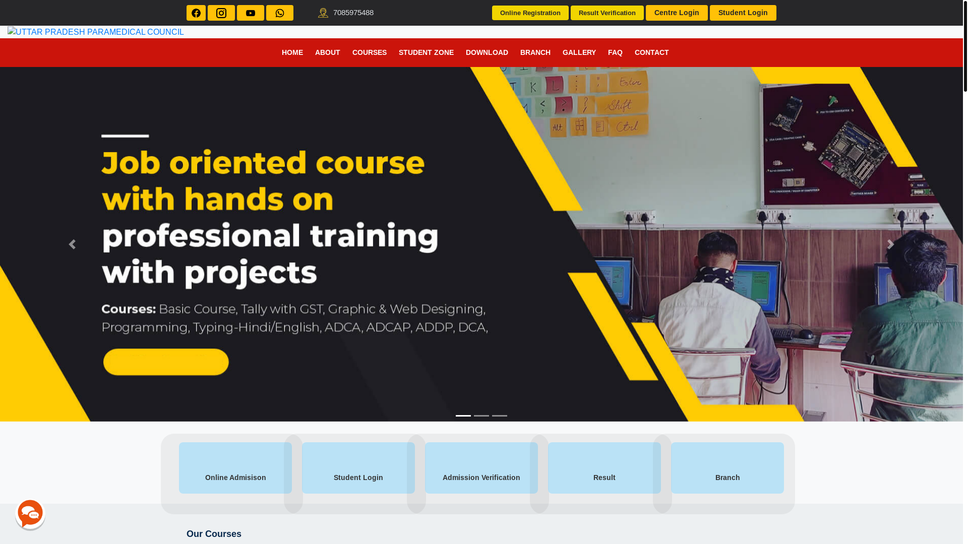 website screenshot of https://upparamedicalcouncil.in/