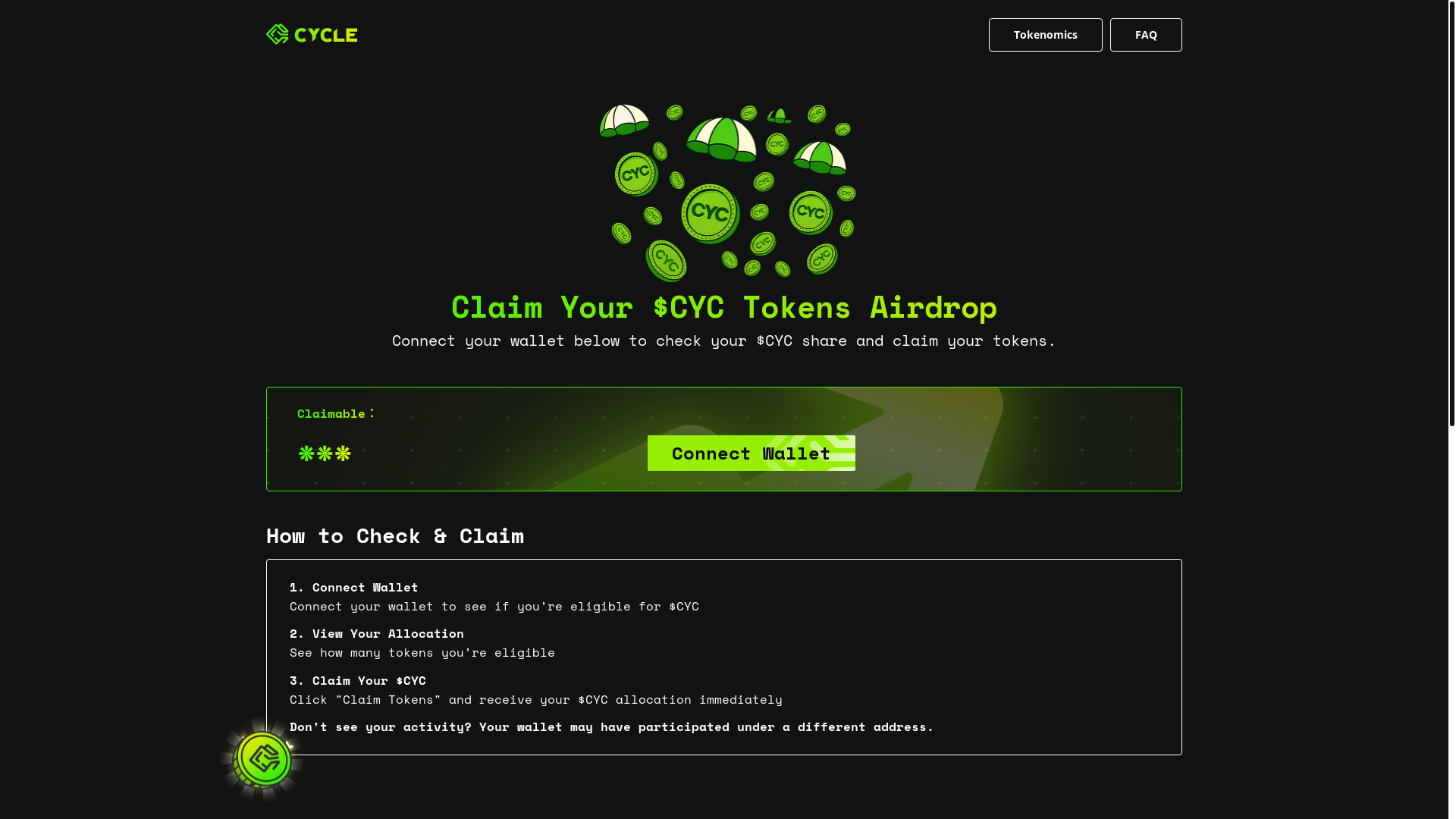 website screenshot of https://airdrop-cyclenetwork.com/
