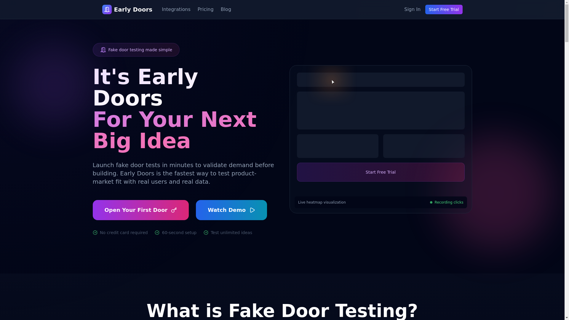 website screenshot of https://early-doors-frontend.pages.dev/
