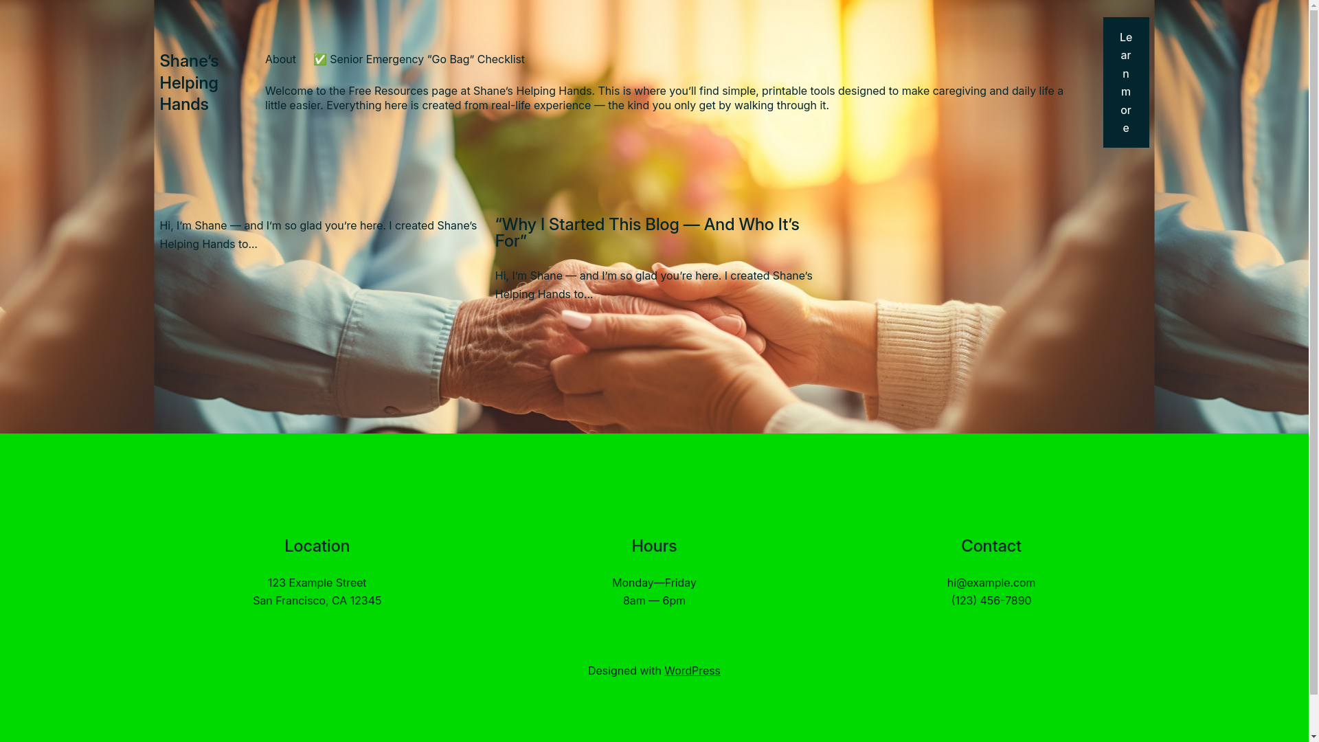 website screenshot of https://shaneshands.com/