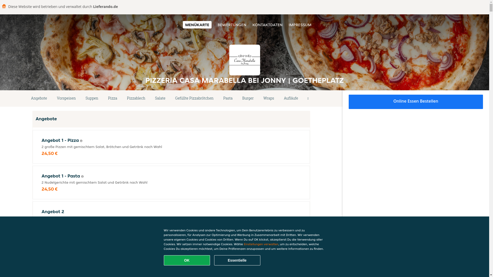 website screenshot of https://pizzeriacasamarabellabeijonny-gladbeck.de/