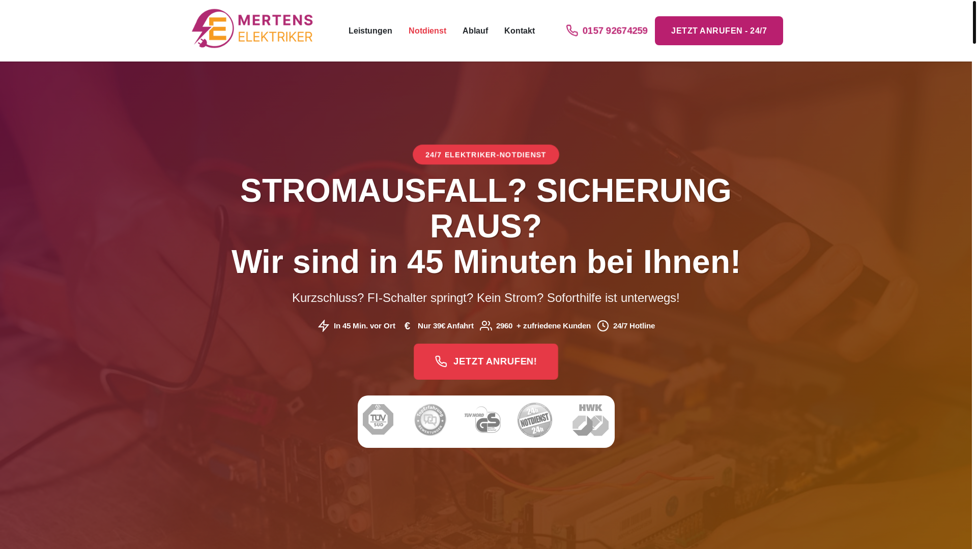 website screenshot of https://mertens-elektriker.de/