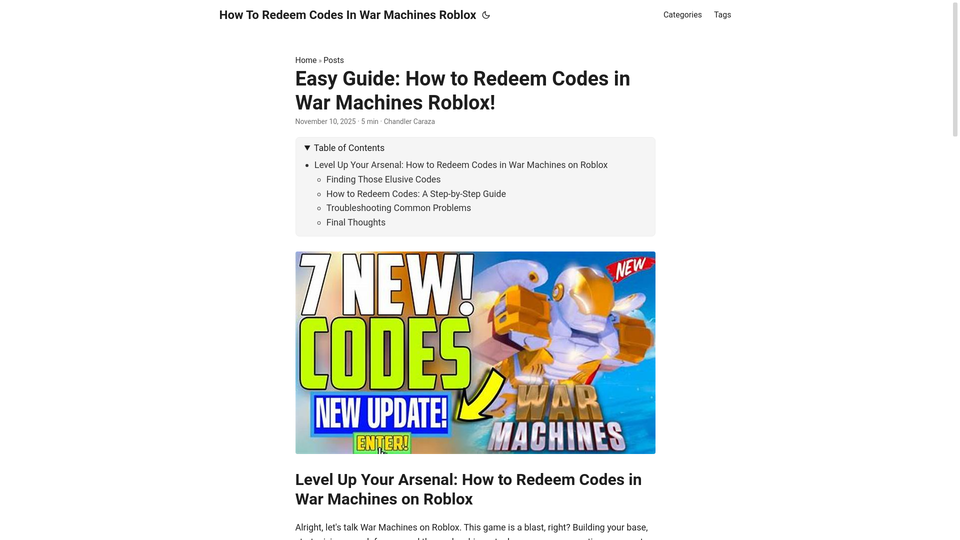 website screenshot of https://how-to-redeem-codes-in-war-machines-roblox.pages.dev/