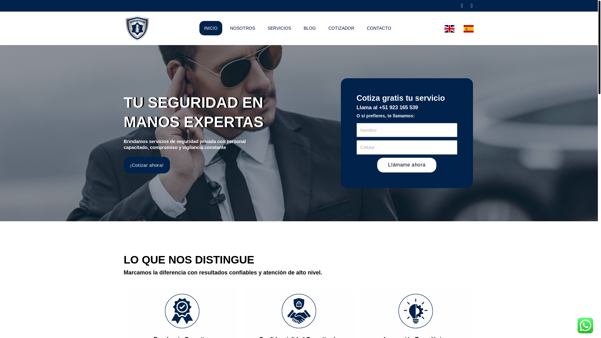 website screenshot of https://vensegur.com.pe/