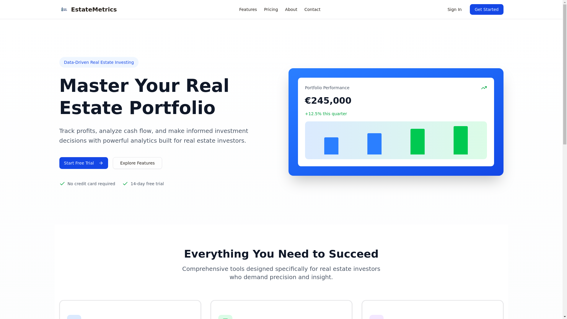 website screenshot of https://estatemetrics.nl/