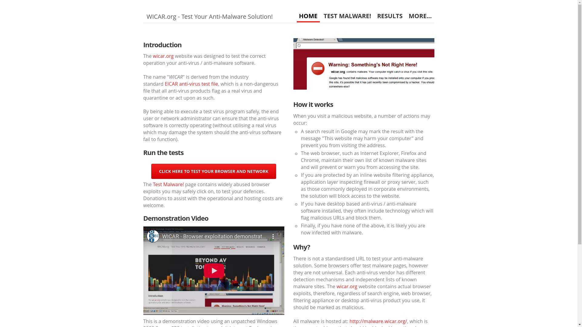 website screenshot of https://www.wicar.org/