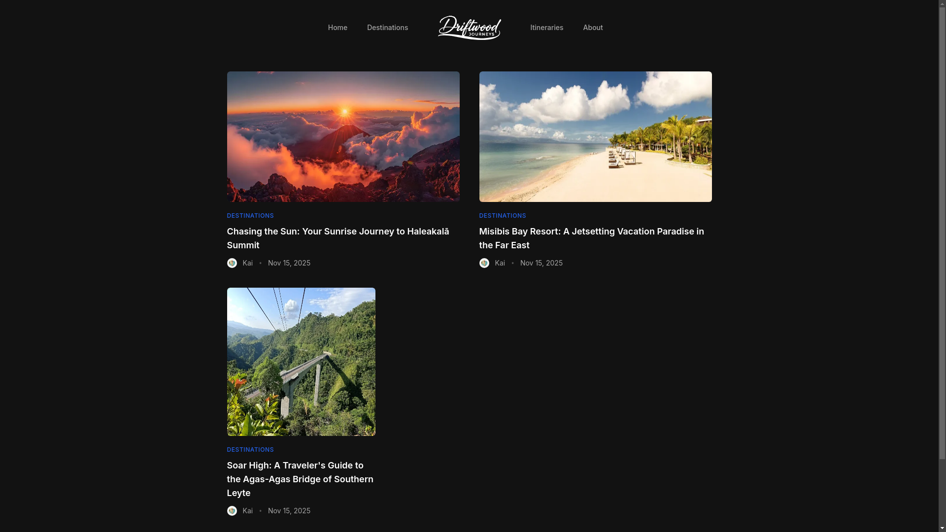 website screenshot of https://driftwoodjourneys.pages.dev/