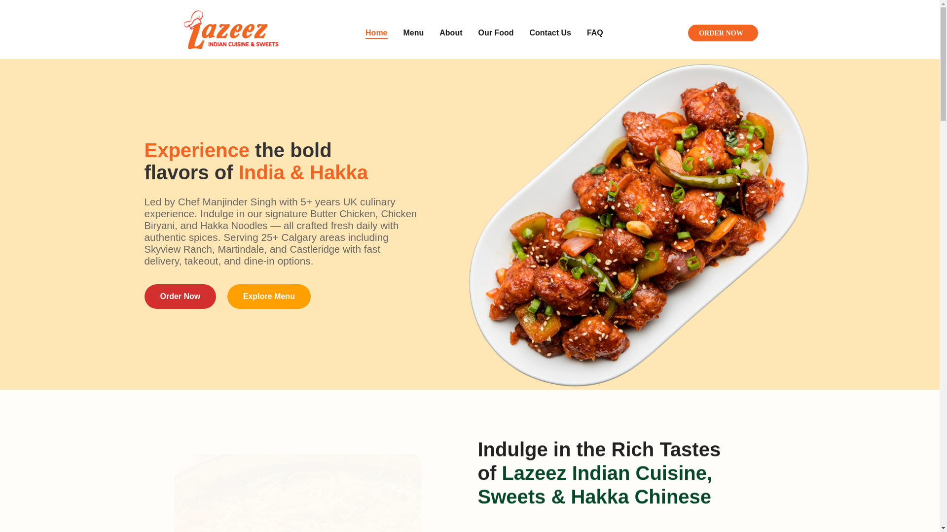 website screenshot of https://lazeez-indian-cuisine.pages.dev/