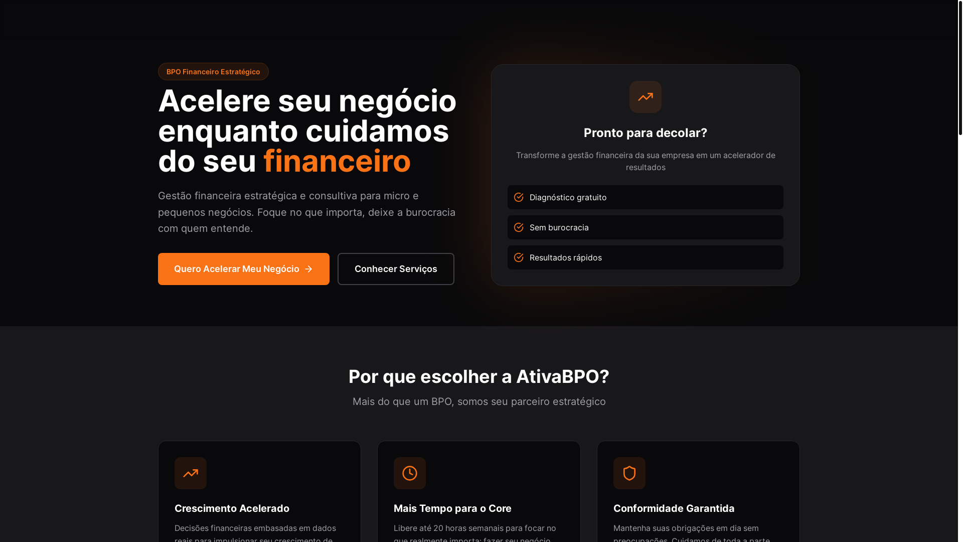 website screenshot of https://ativabpo.com.br/