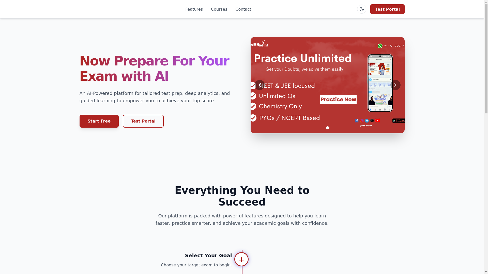 website screenshot of https://ace2examz.pages.dev/