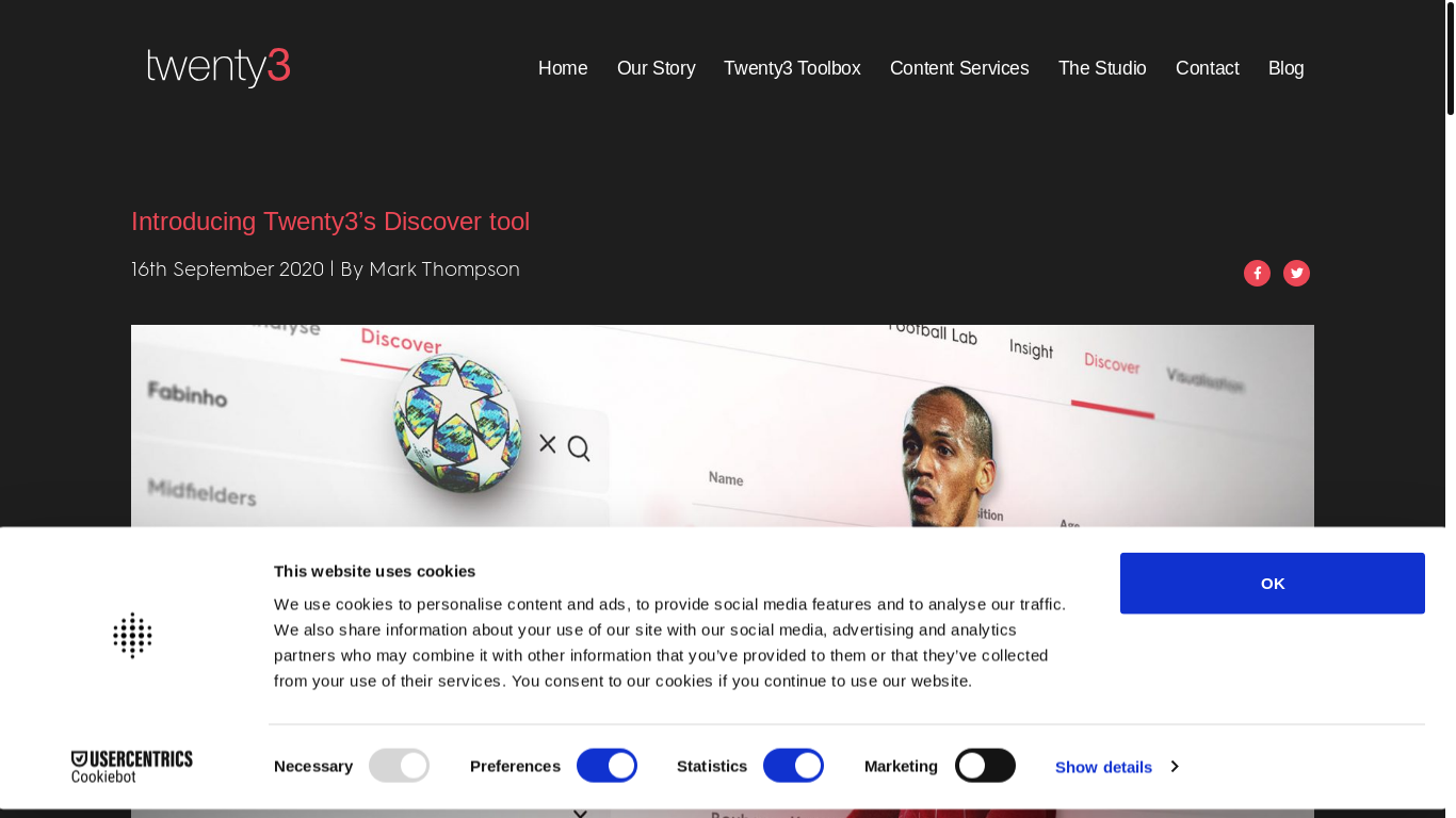 website screenshot of https://twenty3.sport/twenty3-discover-tool/
