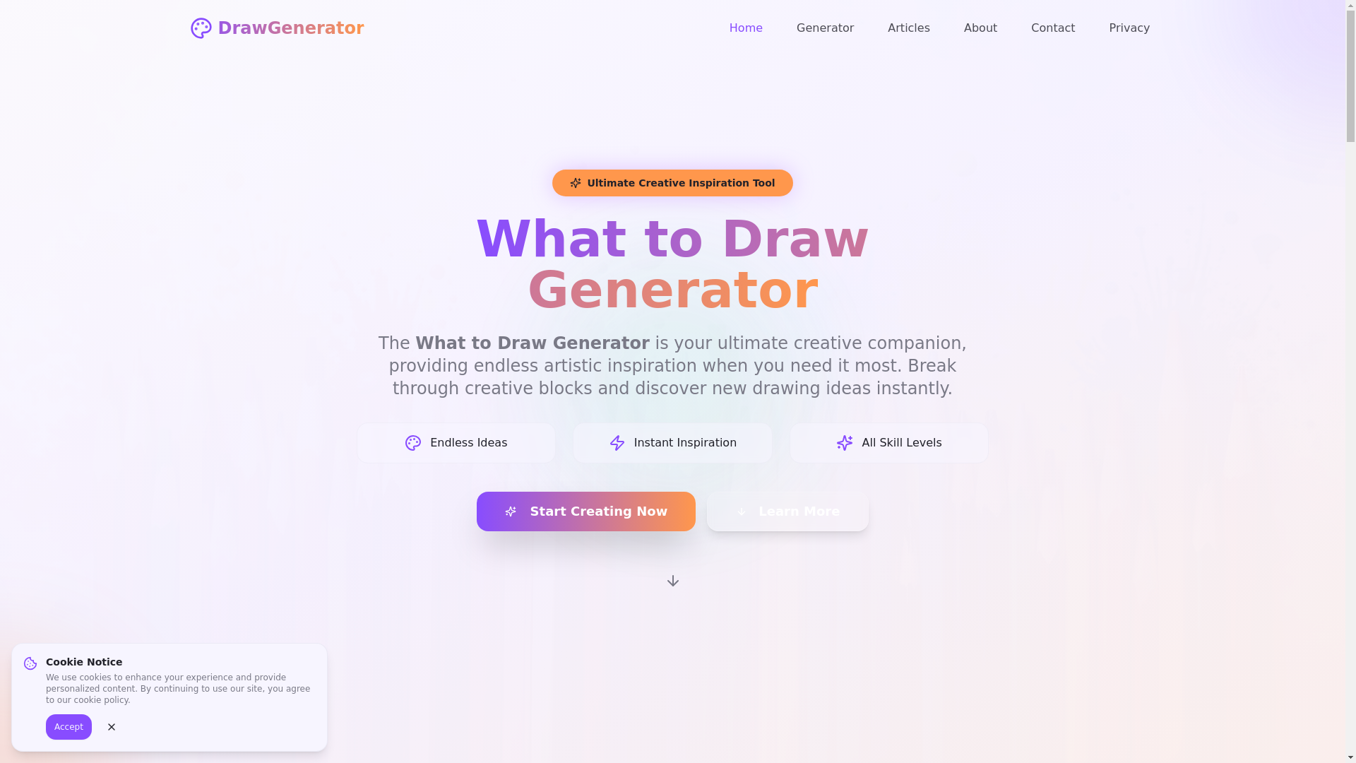 website screenshot of https://whattodrawgenerator.pages.dev/