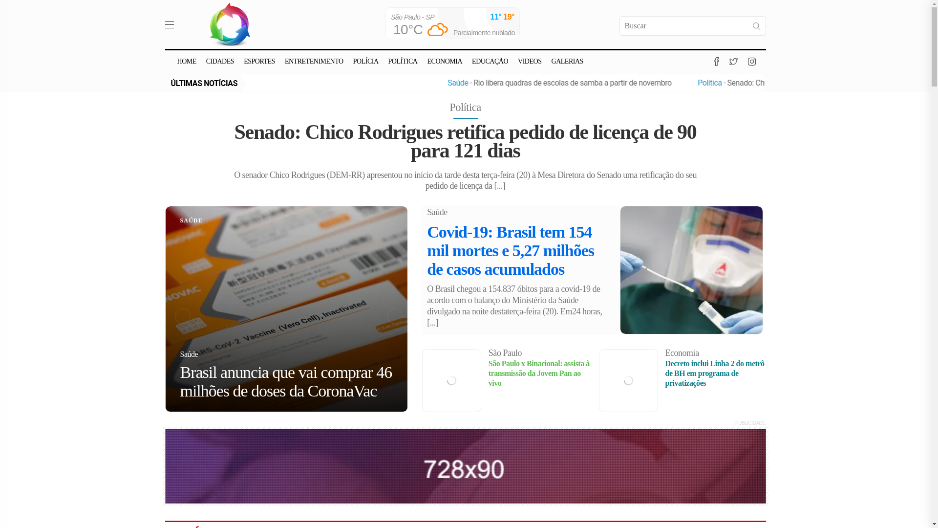website screenshot of https://diretodoplenario.com.br/