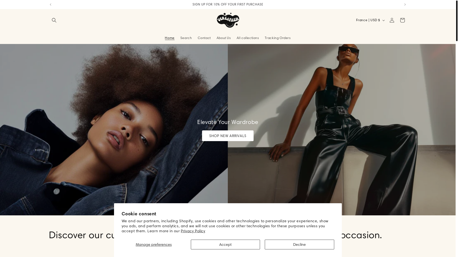 website screenshot of https://versafash.shop/
