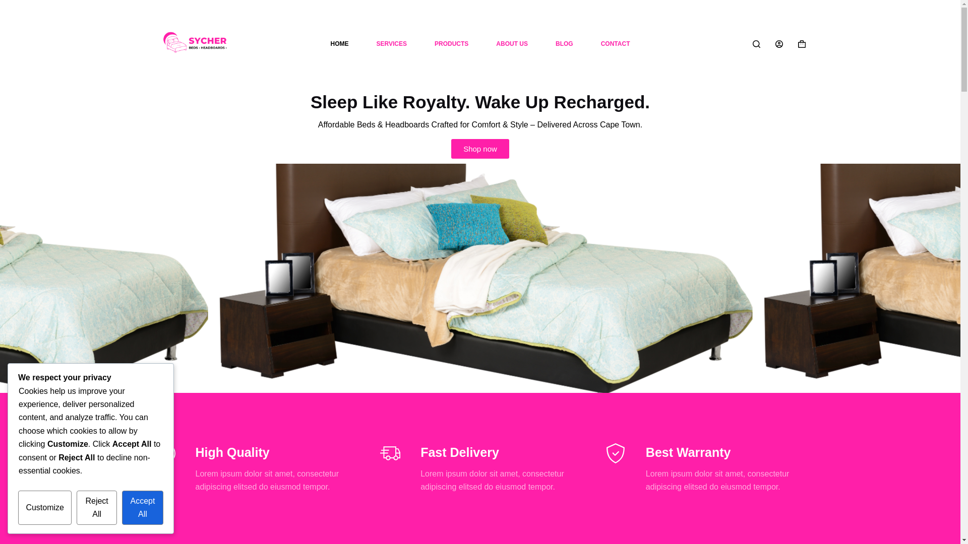 website screenshot of https://sycherbeds.co.za/