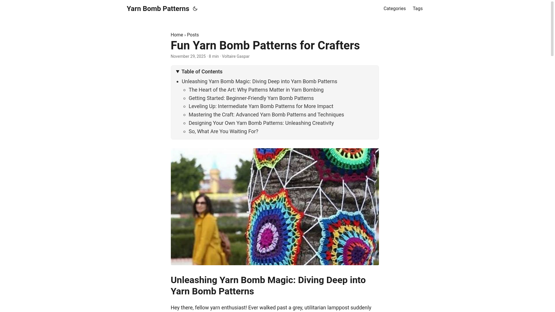 website screenshot of https://yarnbombpatterns2.pages.dev/