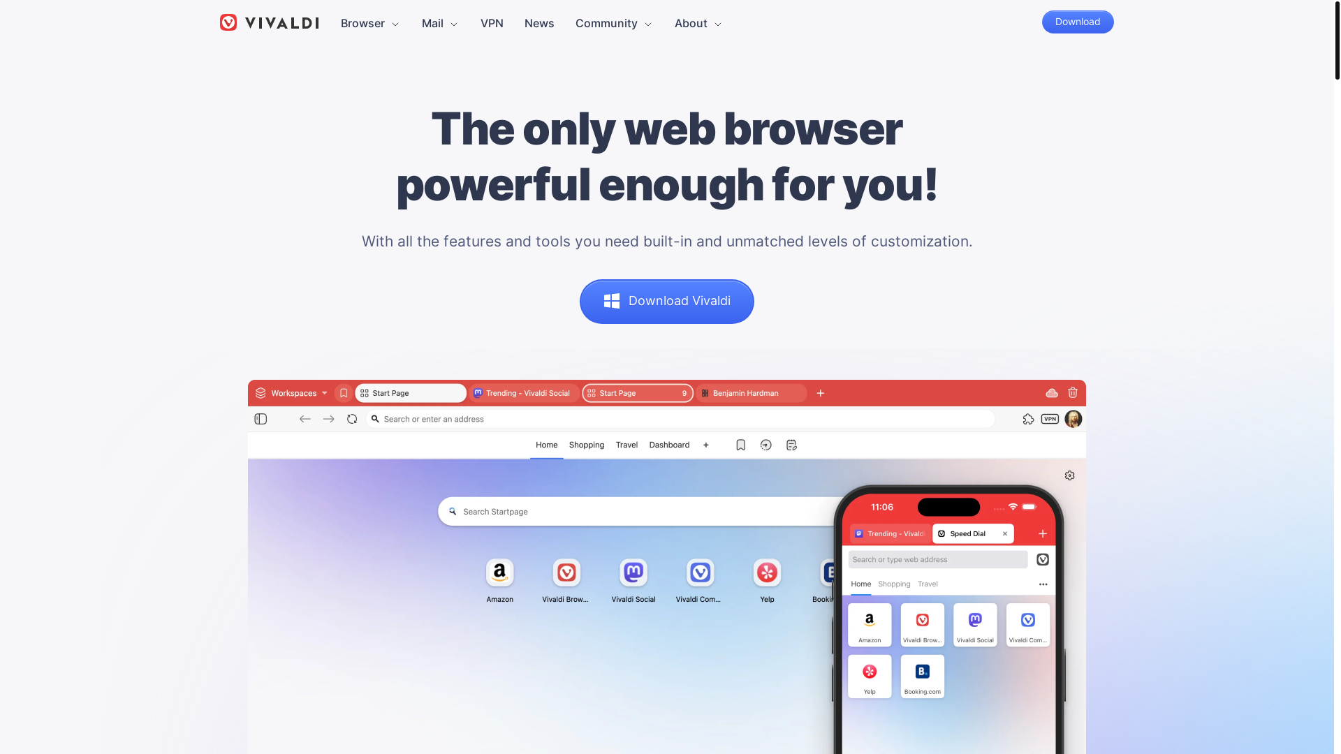 website screenshot of https://vivaldi.com/
