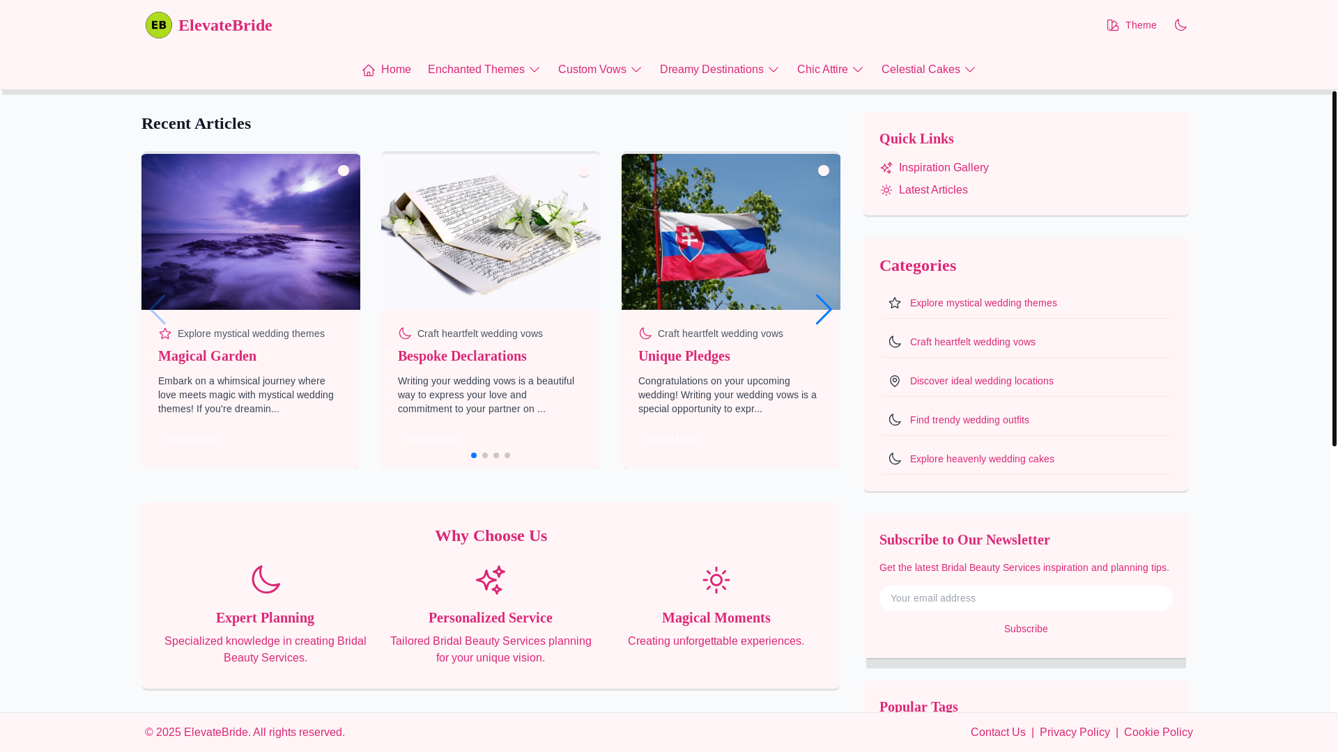 website screenshot of https://bridalelevationco.beauty/