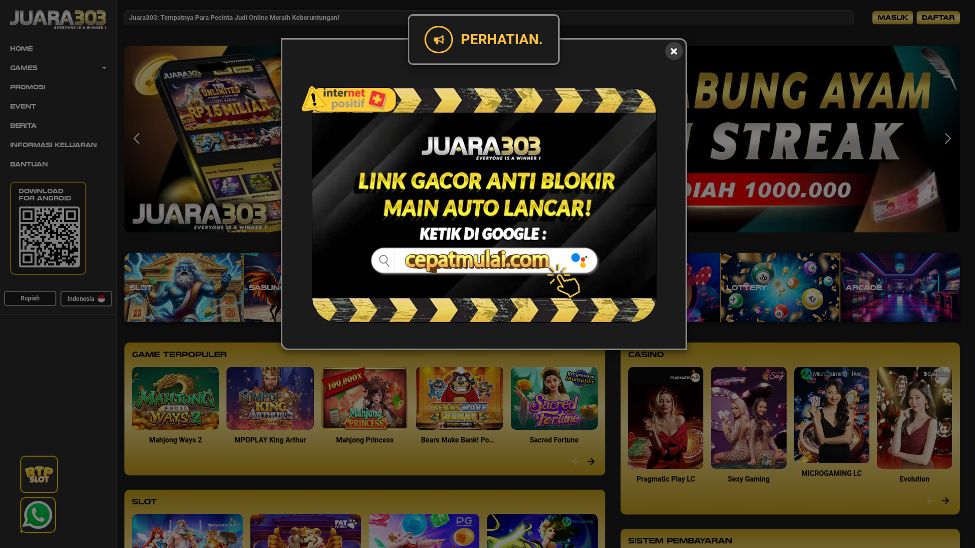 website screenshot of https://juaraa303.store/