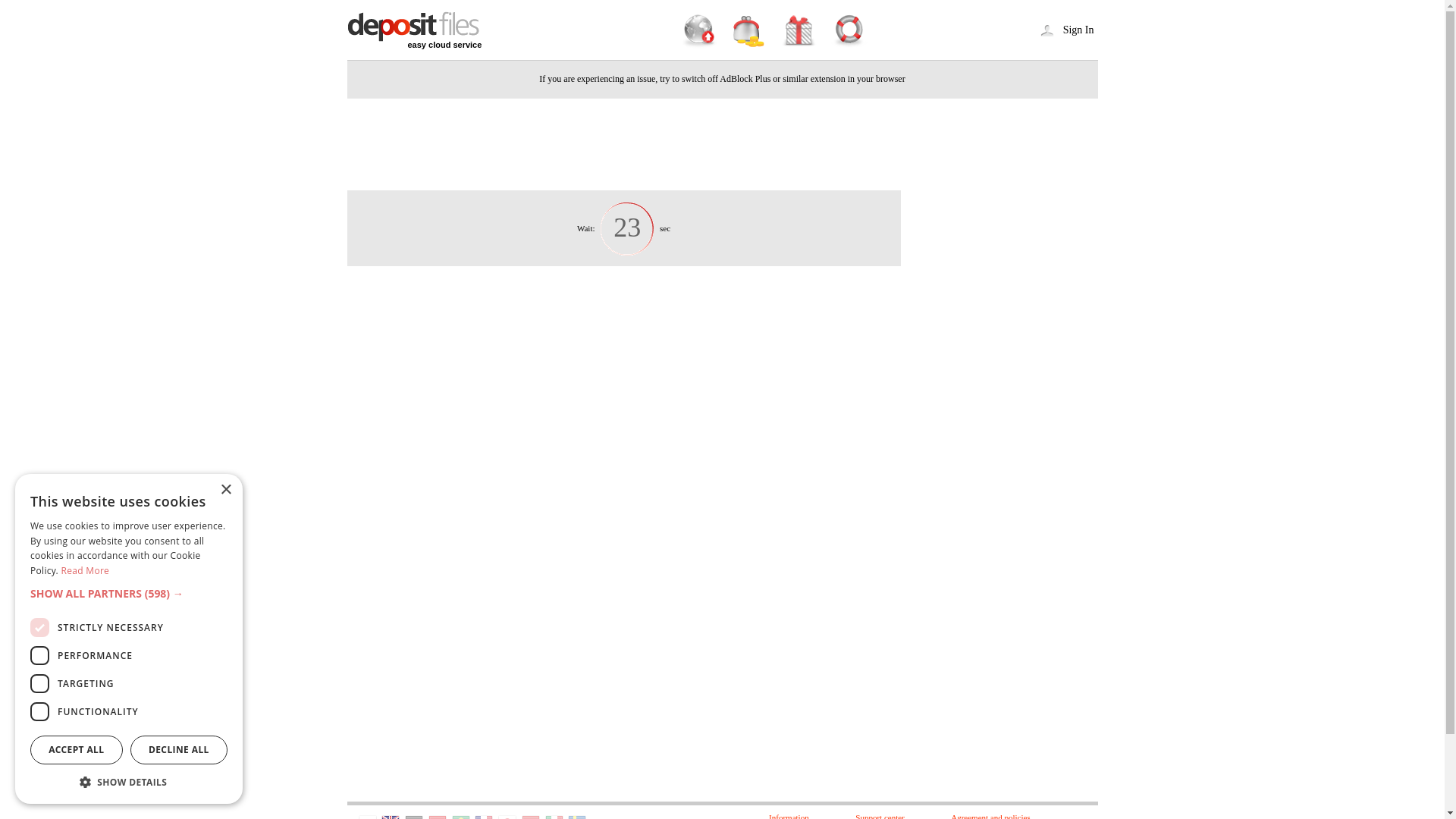 website screenshot of http://depositfiles.com/files/6rf1rn6wo