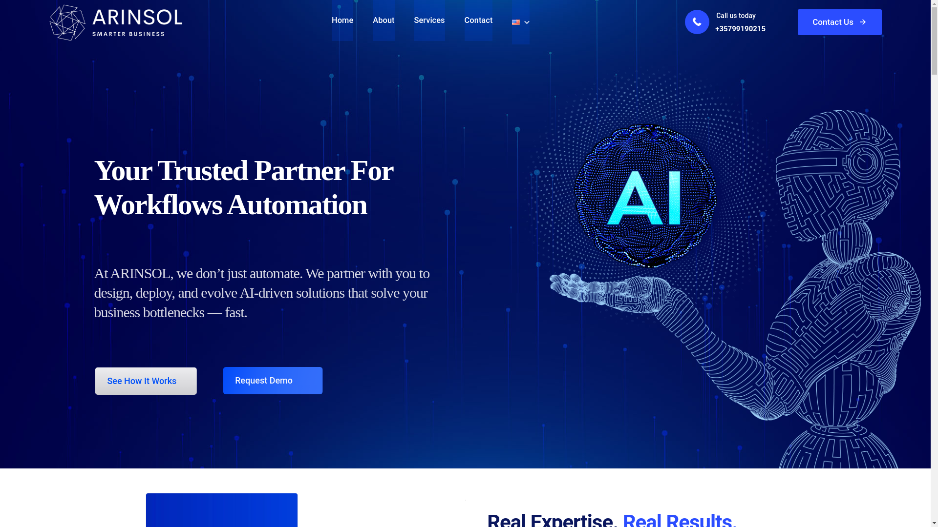 website screenshot of https://arinsol.ai/