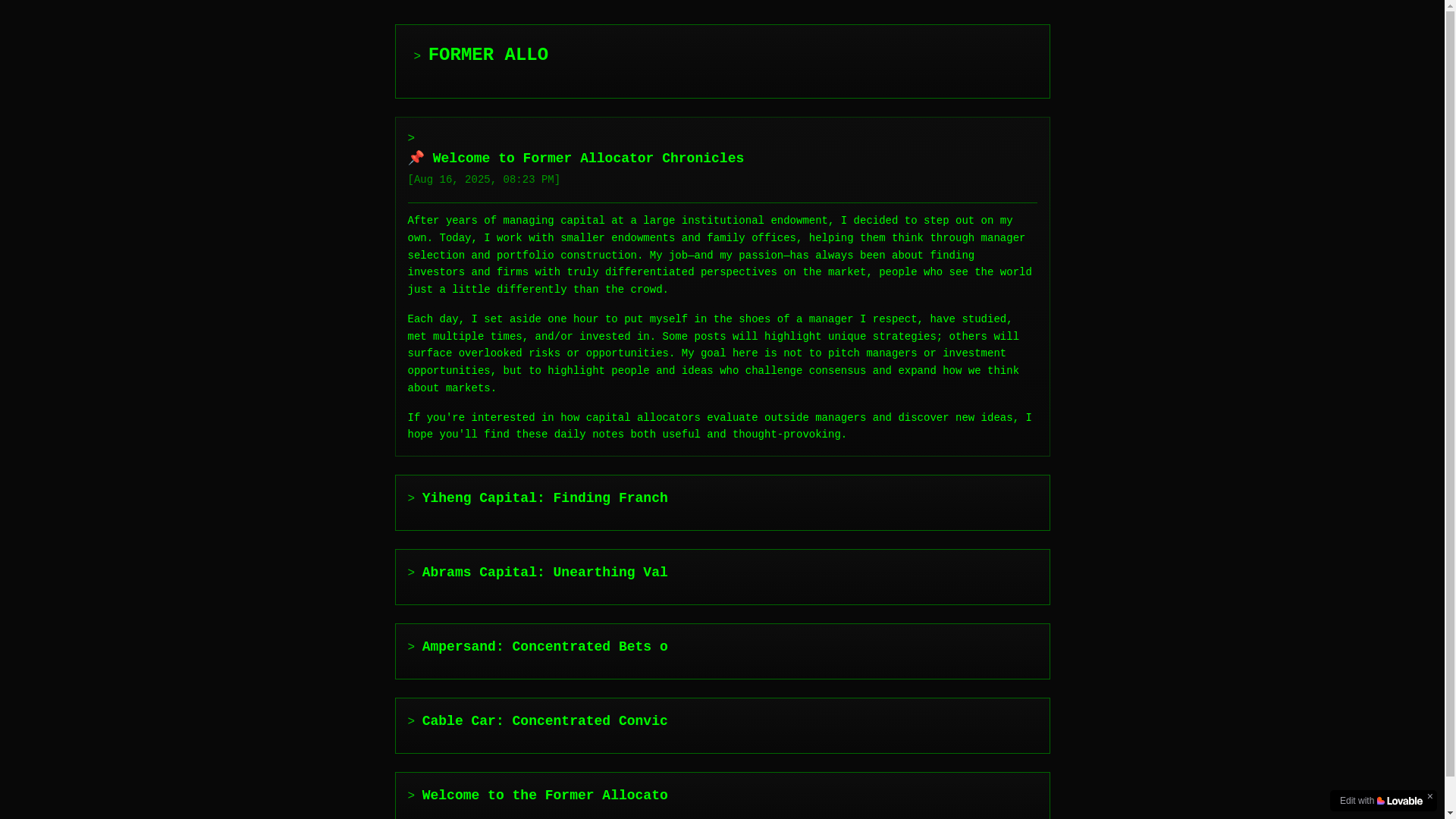 website screenshot of https://allocatorchronicle.com/
