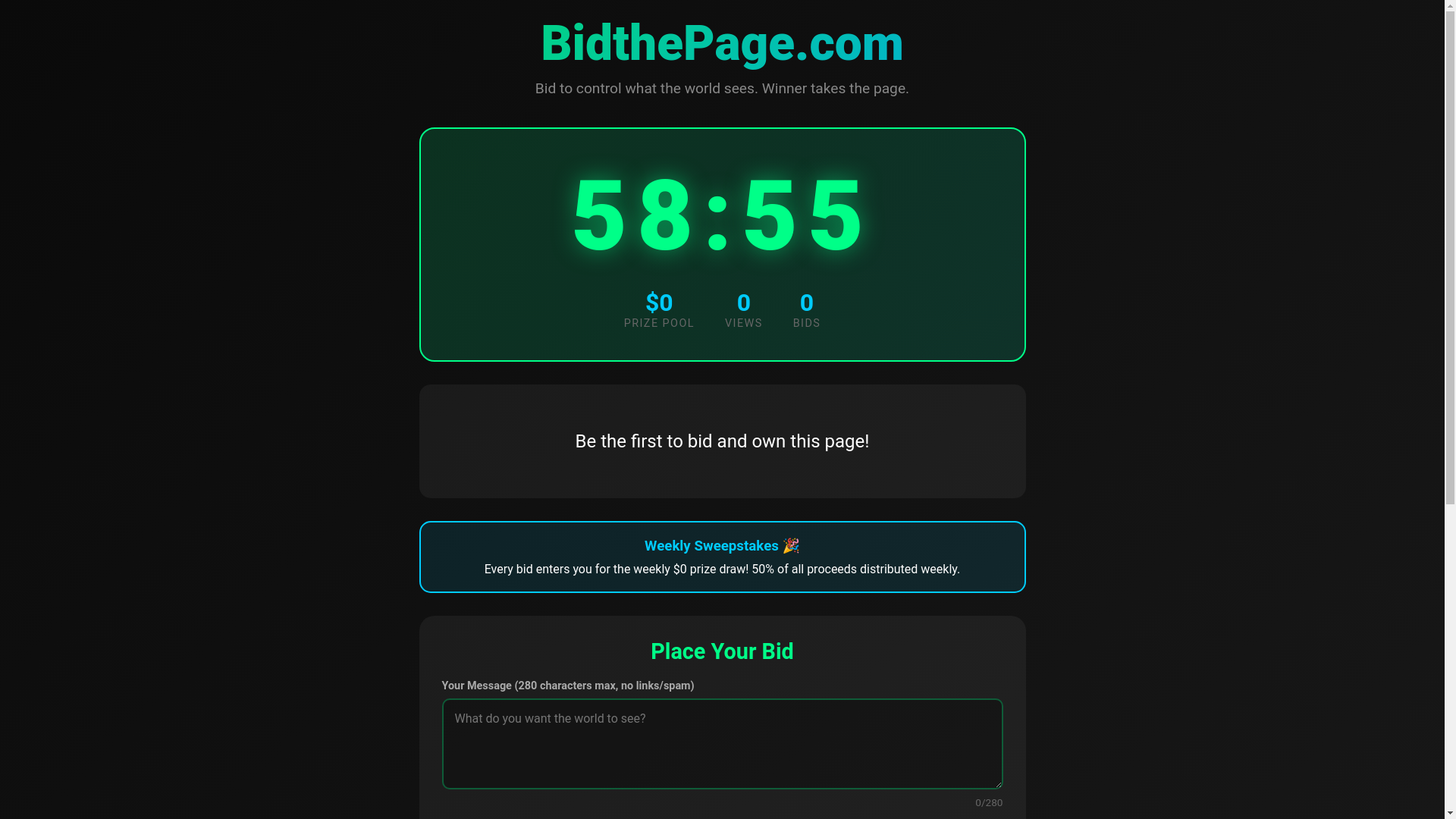 website screenshot of https://bidthepage.com/