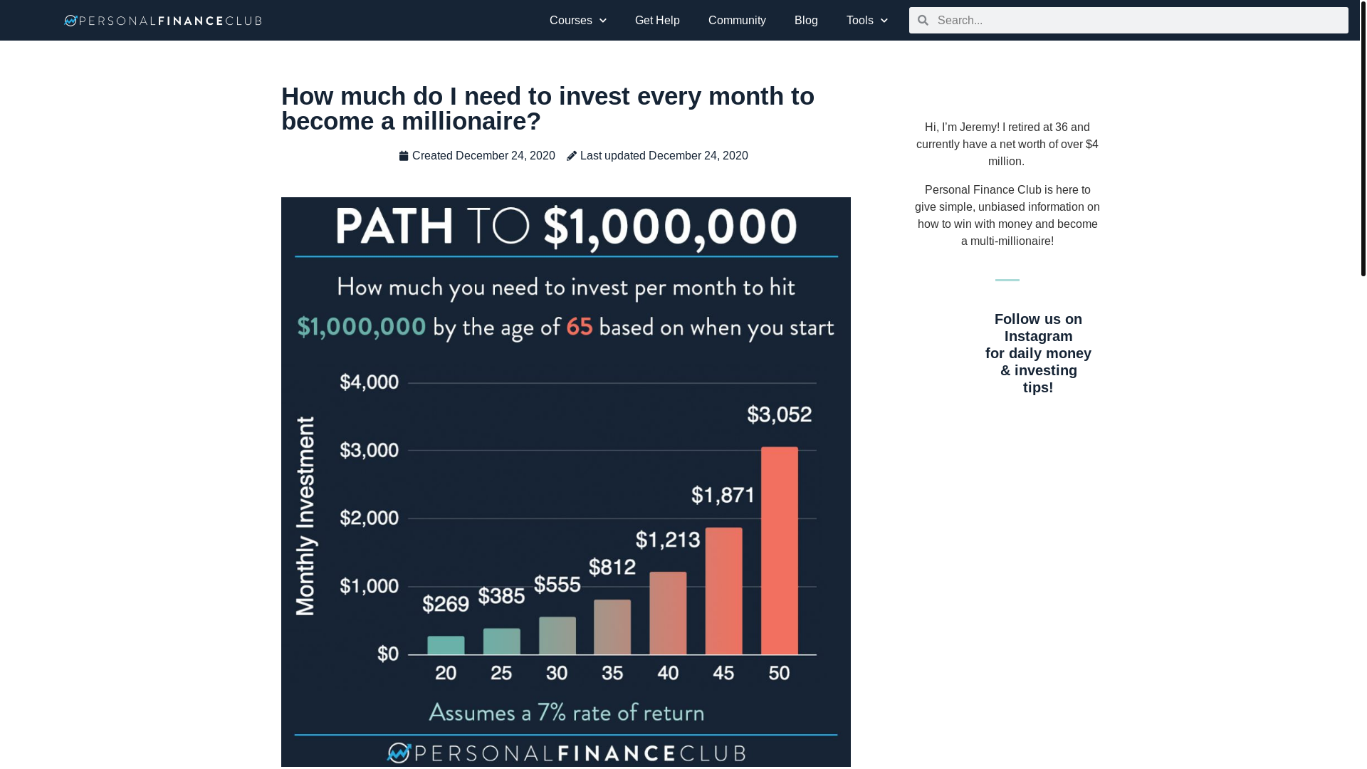 website screenshot of https://personalfinanceclub.com/how-much-do-i-need-to-invest-every-month-to-become-a-millionaire/