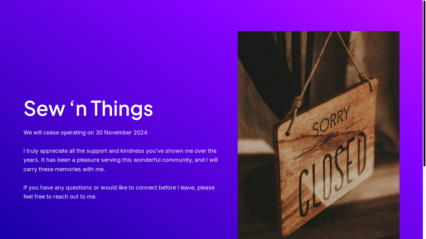 website screenshot of https://sewnthings.co.za/