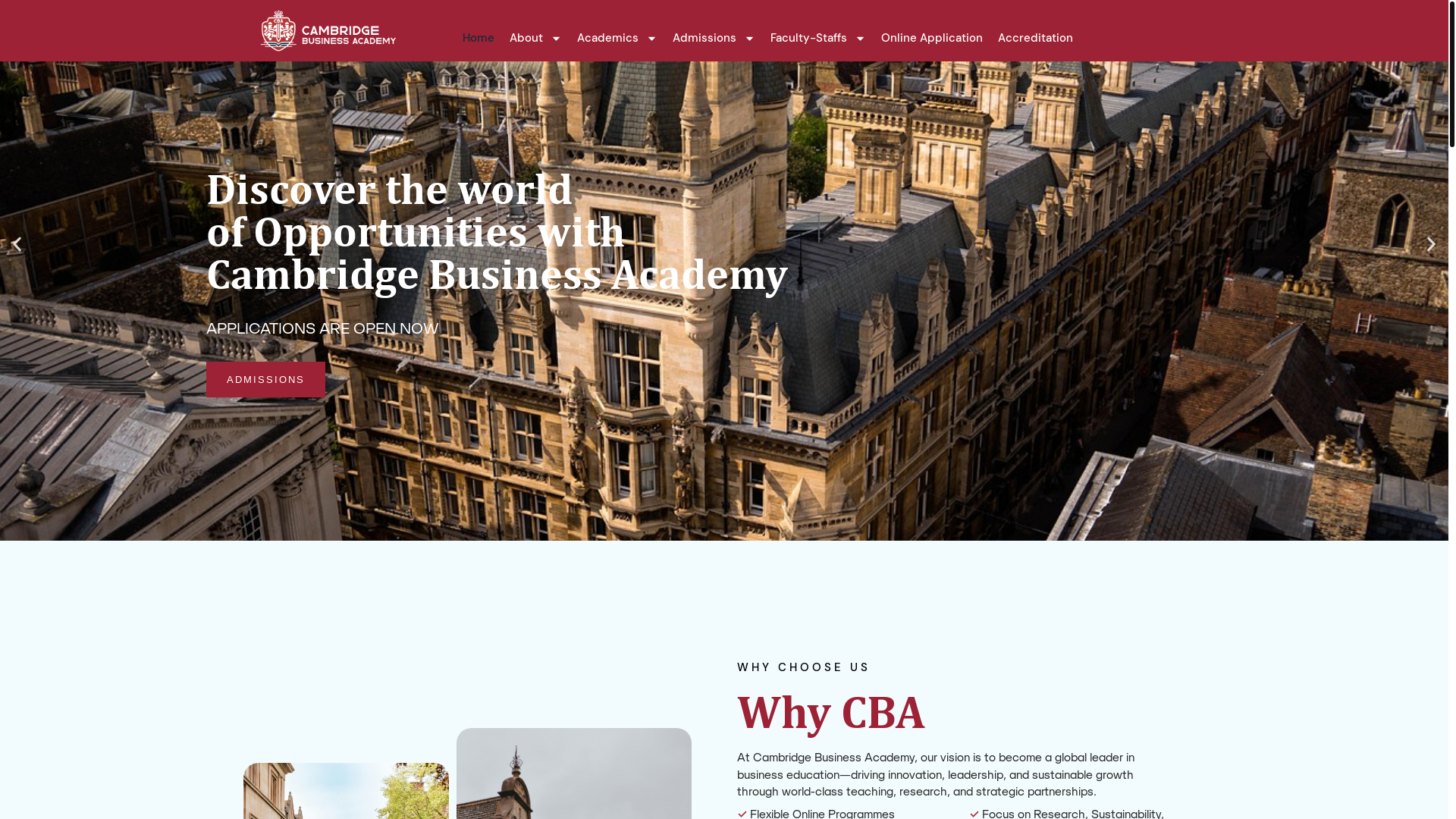 website screenshot of https://cambridgebusinessacademy.ac/