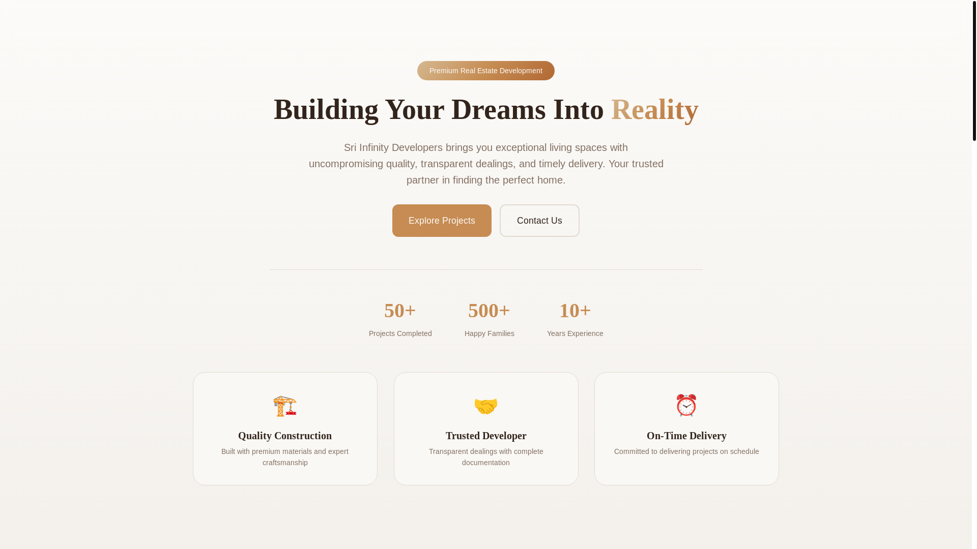 website screenshot of https://sriinfinitydevelopers.com/