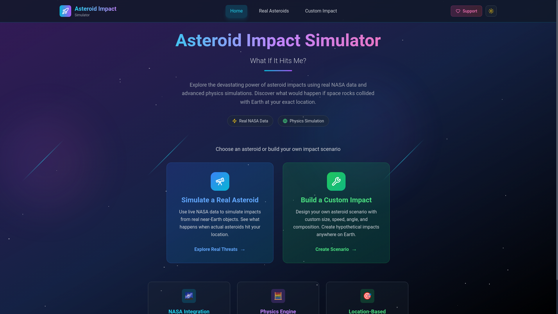 website screenshot of https://neoimpactsim.com/