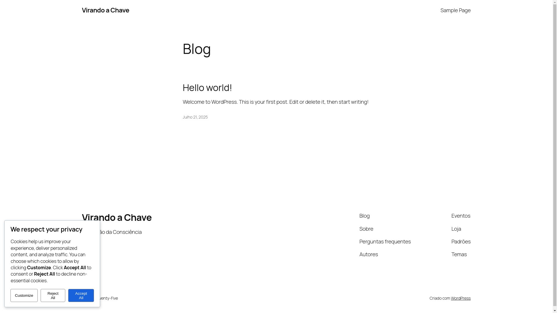 website screenshot of https://virandochave.com.br/