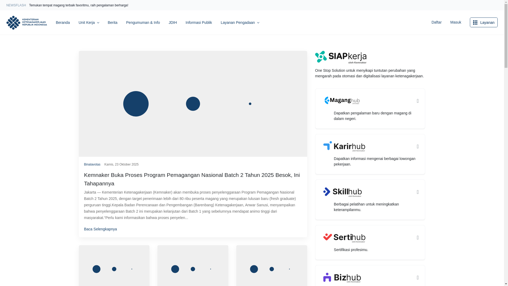 website screenshot of https://kemnaker.go.id/