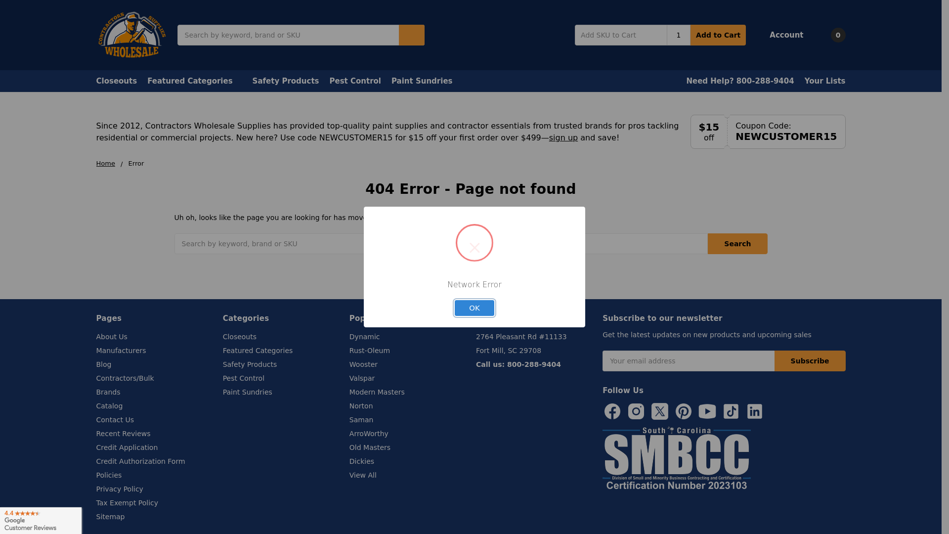 website screenshot of https://www.contractorswholesalesupplies.com/synkoloid-qm100-qt-interior-spackling/-