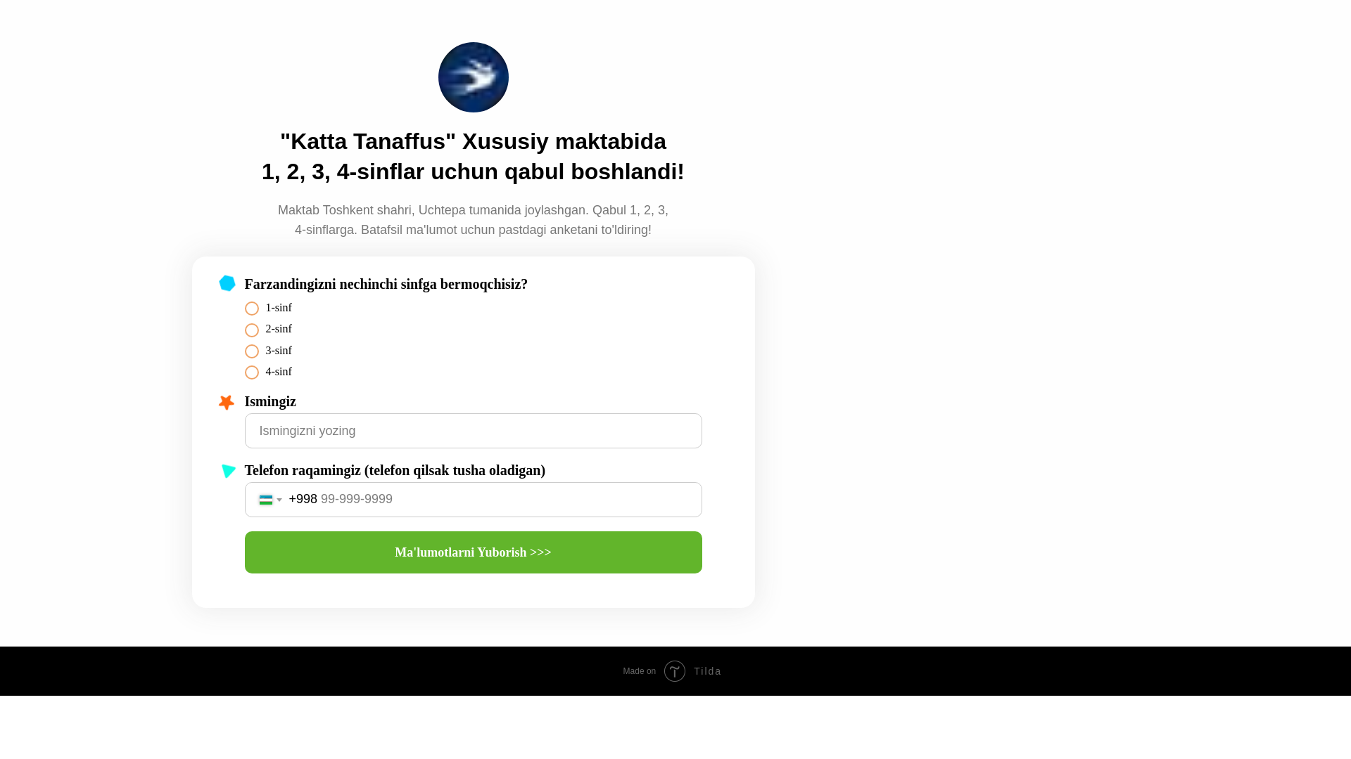 website screenshot of https://katta-tanaffus-school.uz/